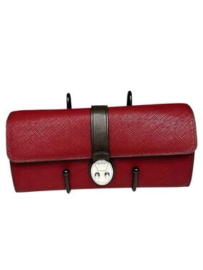 TUMI Red Saffiano Leather Squeeze Lock Continental Wallet